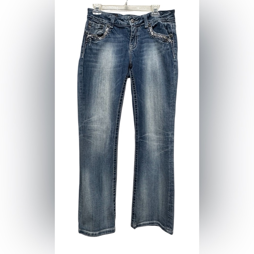 Miss Me Easy Boot Cut Blue Jeans Women’s 29 Embellished Pockets Denim Y2K